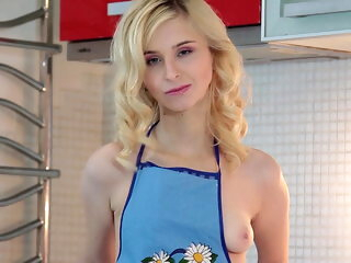 blonde kitchen babe posing